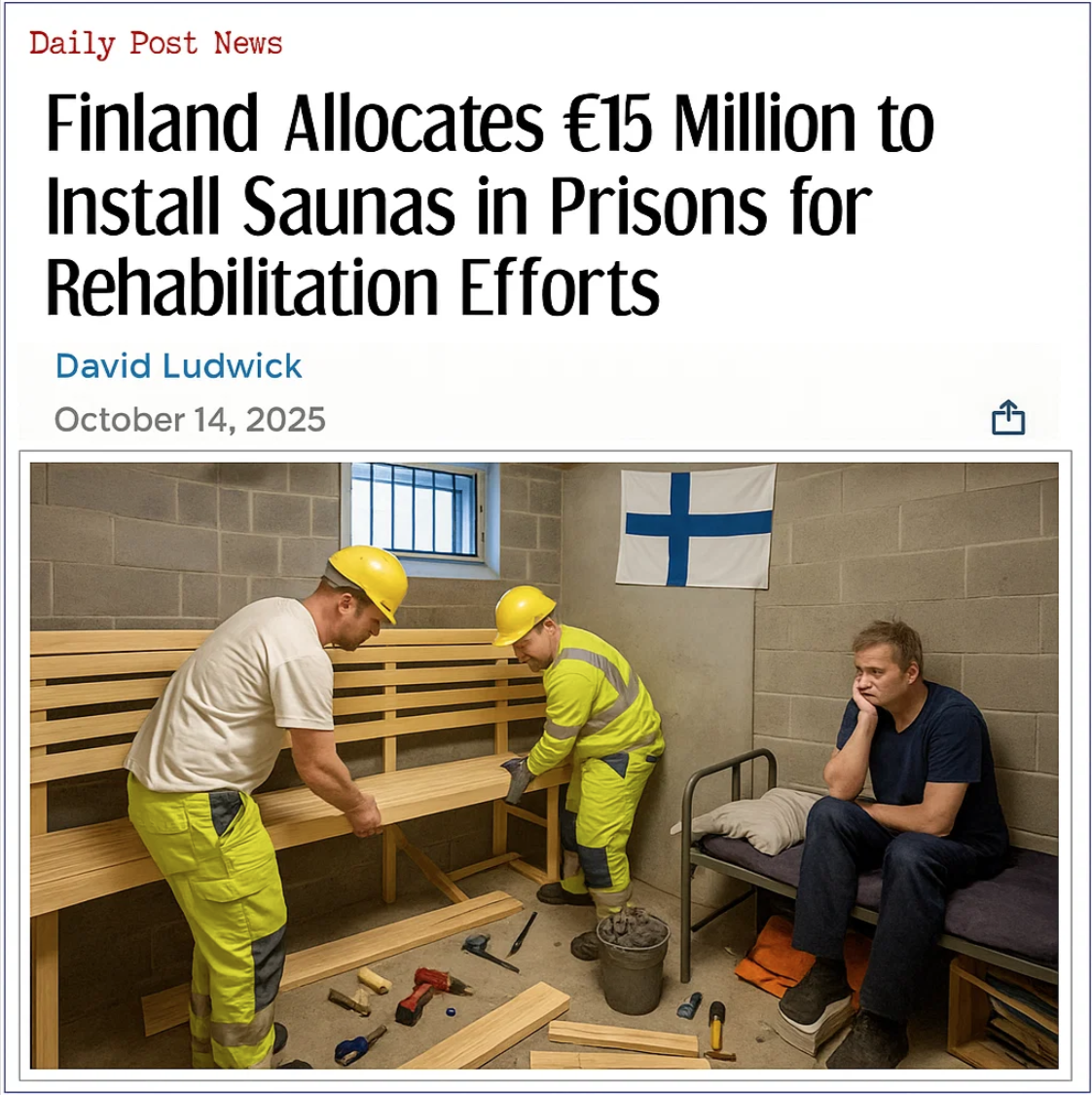 Finland Allocates €15 Million to Install Saunas in Prisons for Rehabilitation Efforts