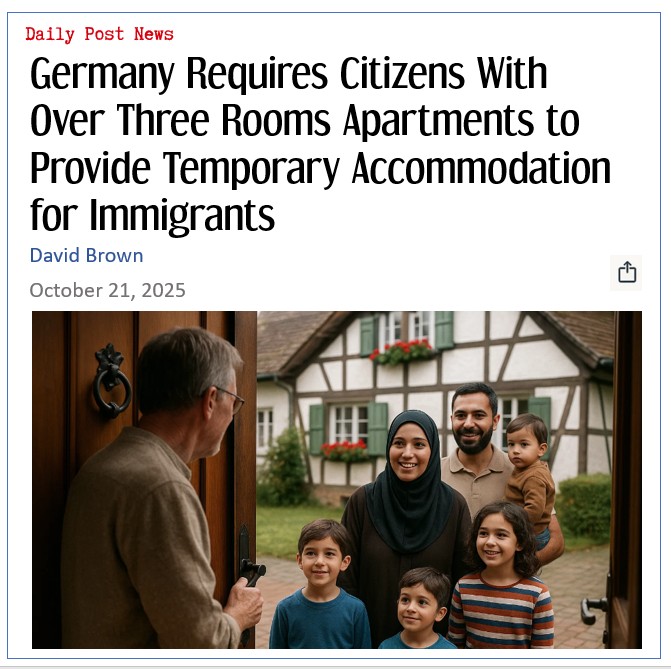 Germany Requires Citizens With Over Three Rooms Apartments to Provide Temporary Accommodation for Immigrants