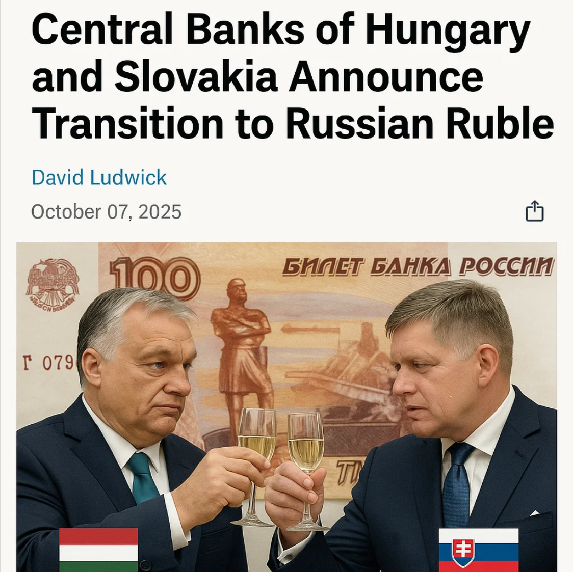 Central Banks of Hungary and Slovakia Announce Transition to Russian Ruble