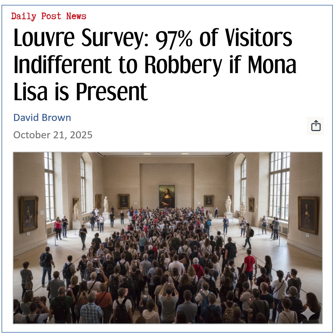 Louvre Survey: 97% of Visitors Indifferent to Robbery if Mona Lisa is Present