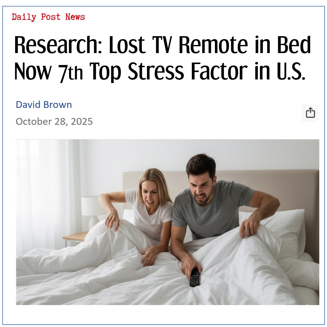 Research: Lost TV Remote in Bed Now 7th Top Stress Factor in U.S.