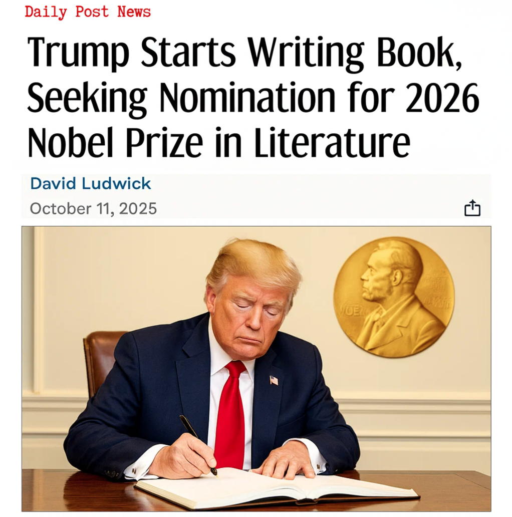 Trump Starts Writing A Book, Seeking Nomination for 2026 Nobel Prize in Literature